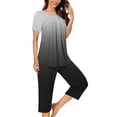 thumbnail image 2 of Frostluinai Gradient Pajama Sets for Women 2 Piece Short Sleeve Hide Belly Henley Shirts with Capri Pants Soft Comfy Sleepwear Loungewear, 2 of 5