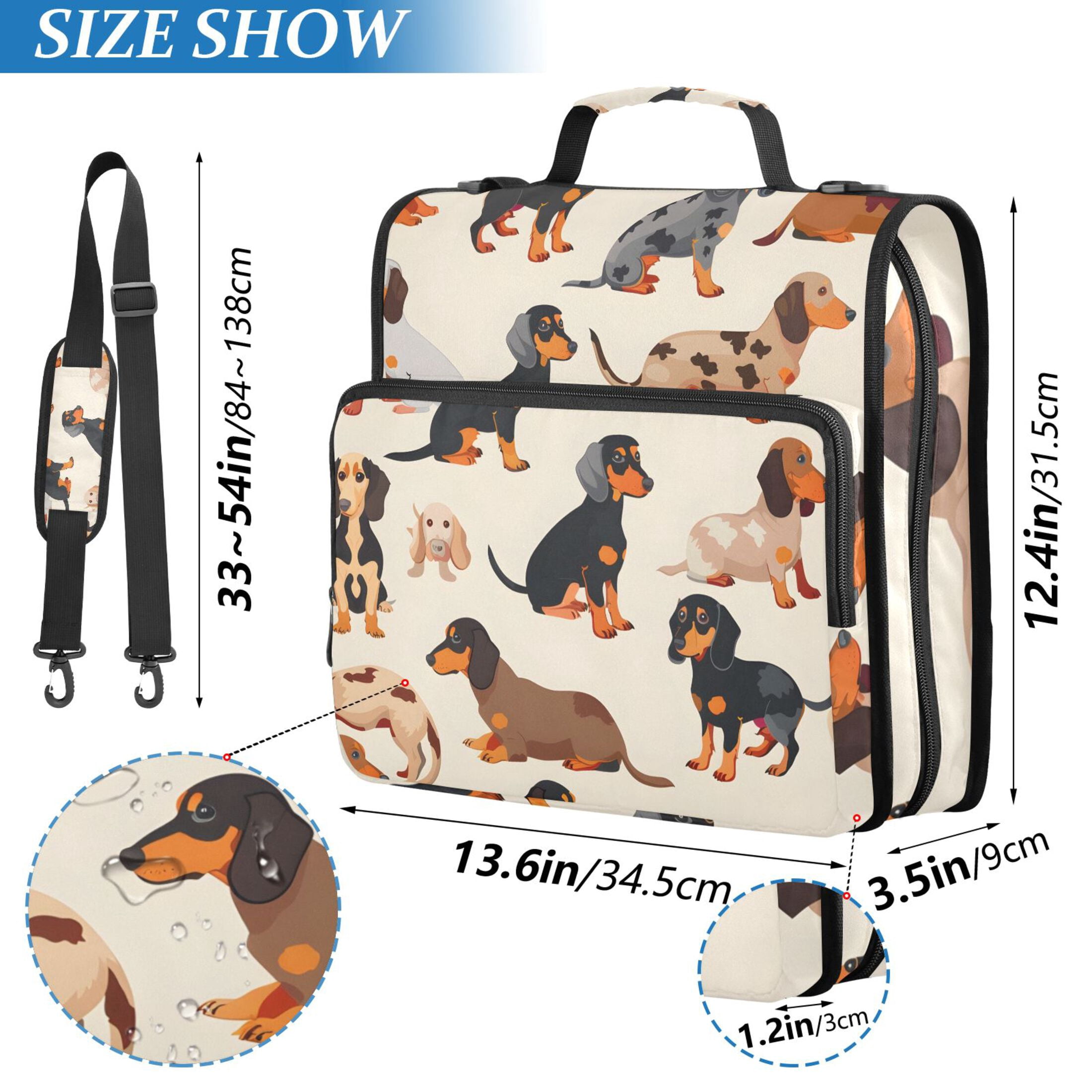 ALAZA Zipper Binder Cute Dachshund Dog 3 Ring Trapper Keeper File Folder Organizer Bag