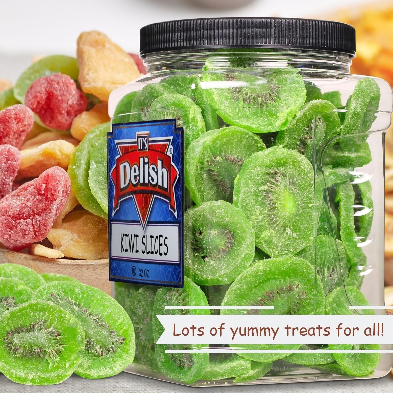Dried Kiwi Slices by It's Delish, 32 OZ Jumbo Container  Sweetened Dry Fruits with Sugar Added - Sweet Kiwis Snack, Healthy Snacks Food Bulk Dried Fruit  Vegan, Kosher Certified