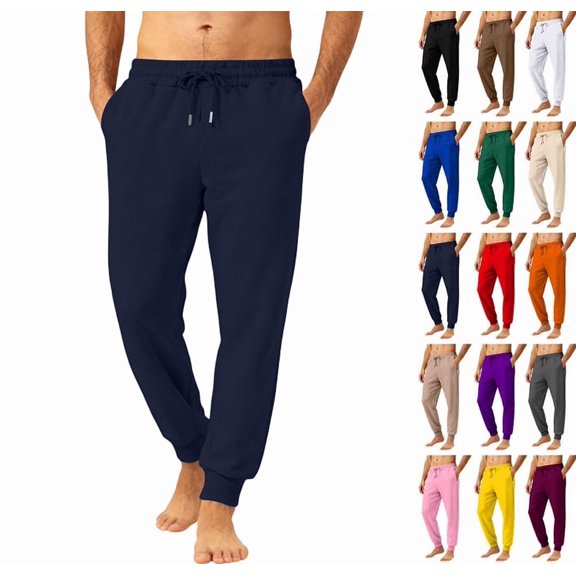 Lightweight Fleece Sweatpants for Men with Pockets Active Gym Athletic Drawstring Baggy Loose Sweat Pants Open Bottom,Navy XXL