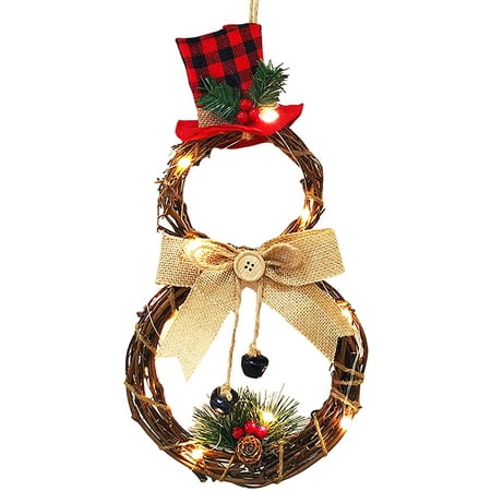 

Christmas Wreath Decorations Grapevine Wreath Holiday Wreath Bow Knot Snowman Pendant with Led Lights Front Door Garland Wall Hanging Ornament for Party Xmas Window Door Wall Decor