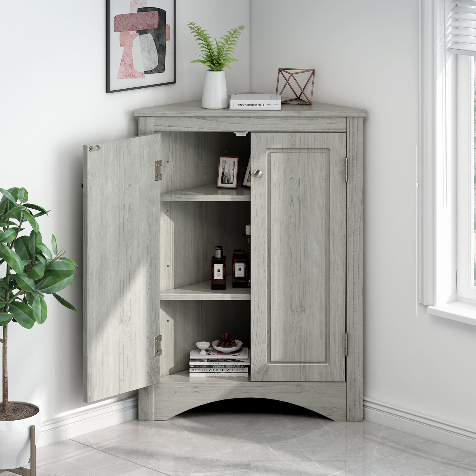Bathroom Storage Corner with Adjustable Shelves, Floor