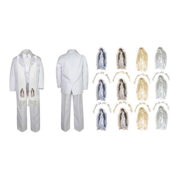 Toddler Baby Boy Christening Baptism White Paisley Suit Stole Mary