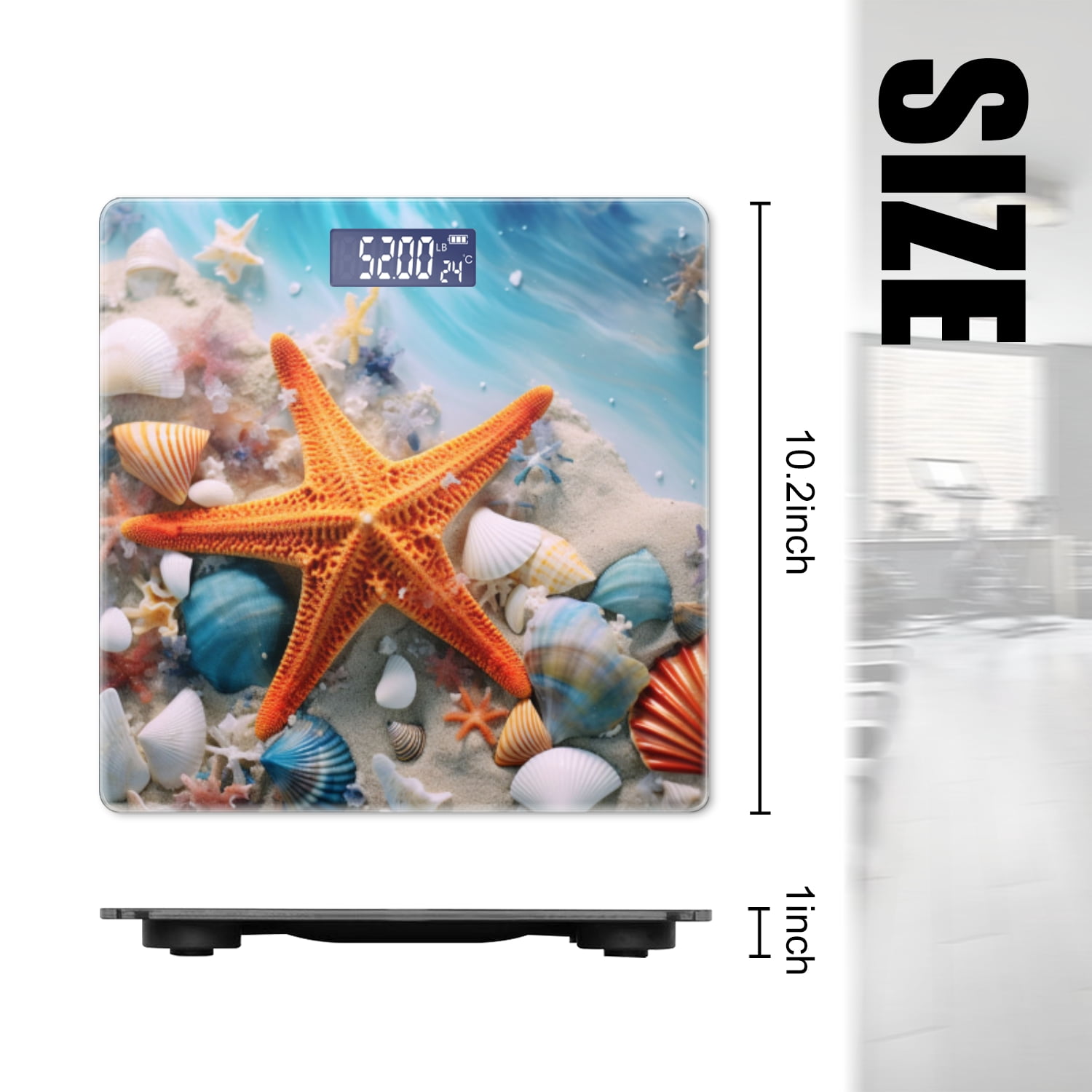 Bathroom Scale, Highly Accurate Digital Body Scale,Precisely Measures Weight up to 400 lbs-Starfish On The Beach And Surrounded By Colorful Seashells