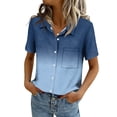 thumbnail image 2 of KDDYLITQ Womens Shirts Short Sleeve Gradient Fashion Tops Collared Stain Work Clothes Casual Cute Tshirts with Bust Pocket Blue M, 2 of 5