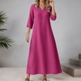 thumbnail image 2 of LIIPEE Women Dresses Solid Color Loose 3/4 Sleeve V Neck A-Line Midi Sundress Woman Comfort Birthday Wedding Weekend Dress,Hot Pink,S, 2 of 4