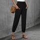 thumbnail image 5 of Pantalones palazzo de lino con cintura elástica, pierna ancha y bolsillos para mujer, 5 of 6