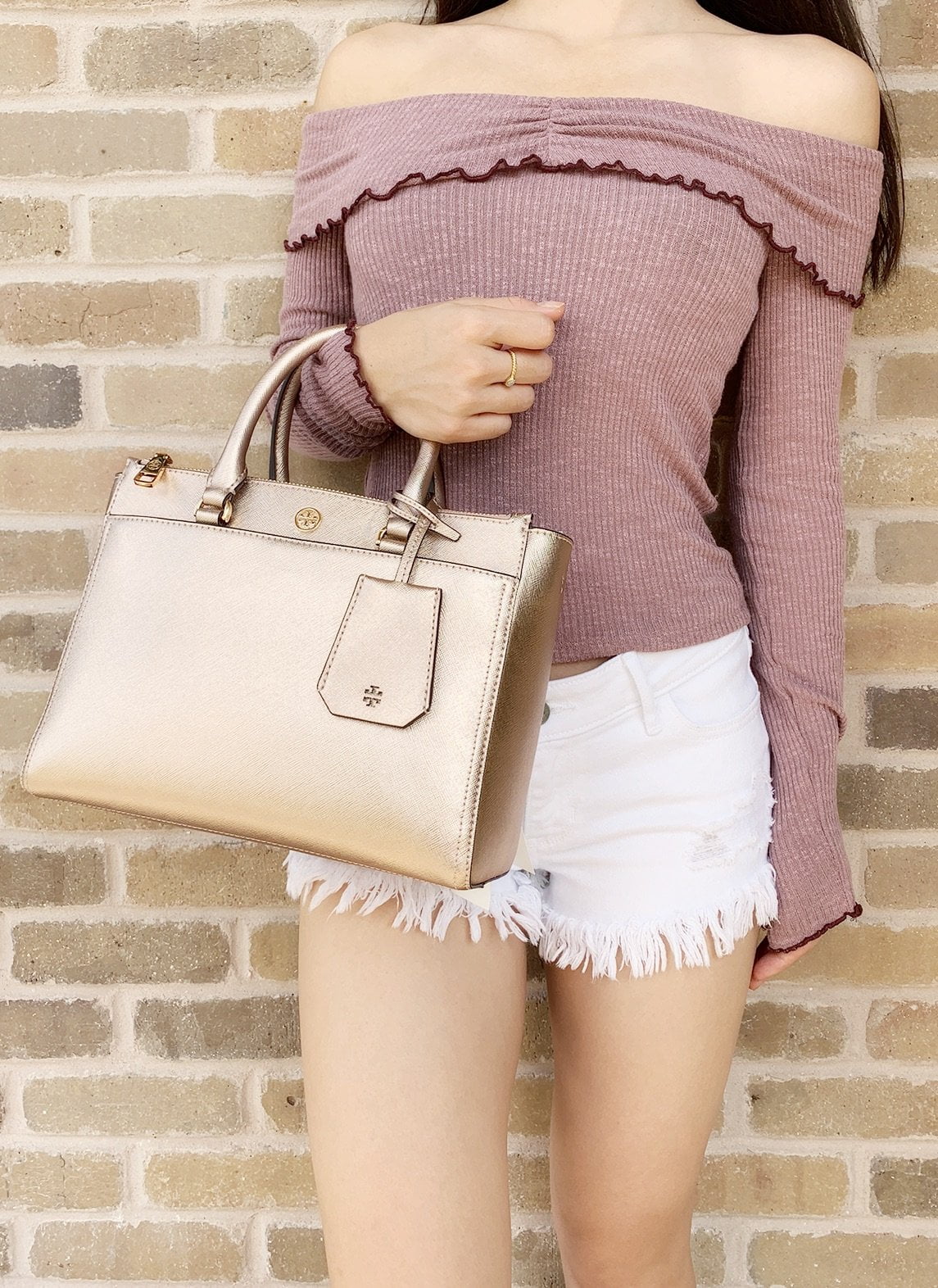 tory burch small robinson saffiano leather tote