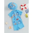 thumbnail image 4 of Elippeo Baby Boys Rash Guard Set, Short Sleeve Shark Tree Print Top with Shorts Hat Swimsuit Summer Swimwear, 4 of 9
