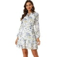thumbnail image 1 of Mini vestido de chifón de manga larga semitransparente con cuello en V y cuello en V para mujer de verano 2023 Blanco XS, 1 of 2