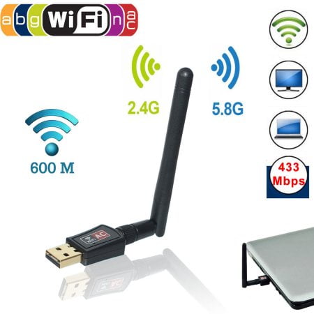 EEEkit 5GHz 433Mbps/2.4GHz 150Mbps Mini Wireless Dual Band WIFI USB Adapter w/ Antenna Network Dongle for PC