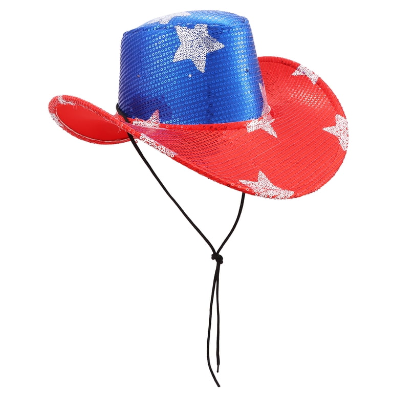 Light-Up Sequin Cowboy Hat, Red/White/Blue, One Size  display picture 1
