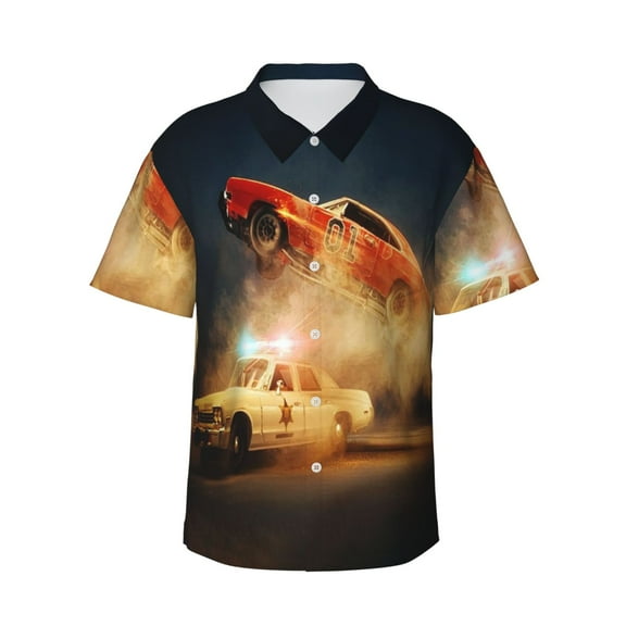 Mens Dukes Haz-zard Hawaiian Bowling Shirts Holiday Theme Shirt Button Down Shirts