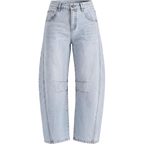 PRETTYGARDEN Women's Barrel Baggy Jeans High Waisted Pants Stretchy Wide Leg, Loose Boyfriend Denim, Cropped Ankle Length, Pockets, Trendy Casual, Y2K Outfits, Fall Fashion Clothes