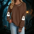 thumbnail image 2 of TTUHYWXI Halloween Sweatshirts for Women Spooky Season Funny Long Sleeve Graphic Crewneck Pullover Tops Cute Ghost Sweater (Brown, S), 2 of 5