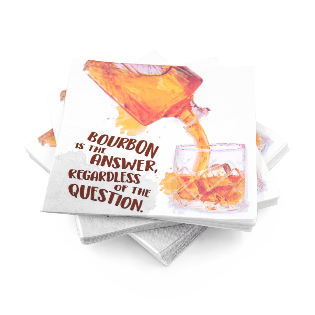 30 Pk, "Bourbon is the Answer..." 3Ply Paper Party Cocktail Napkins for Bourbon Whiskey