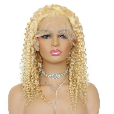 AISOM Lace Front Brazilian Blonde Human Hair Wigs Deep Curly 150% Density,
