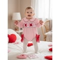 thumbnail image 3 of BemeyourBBs Valentines Day Outfit Baby Girl Smocked Bubble Rompers Puff Long Sleeve Doll Collar Letters Embroidery Bodysuit Bow Spring Clothes, 3 of 9