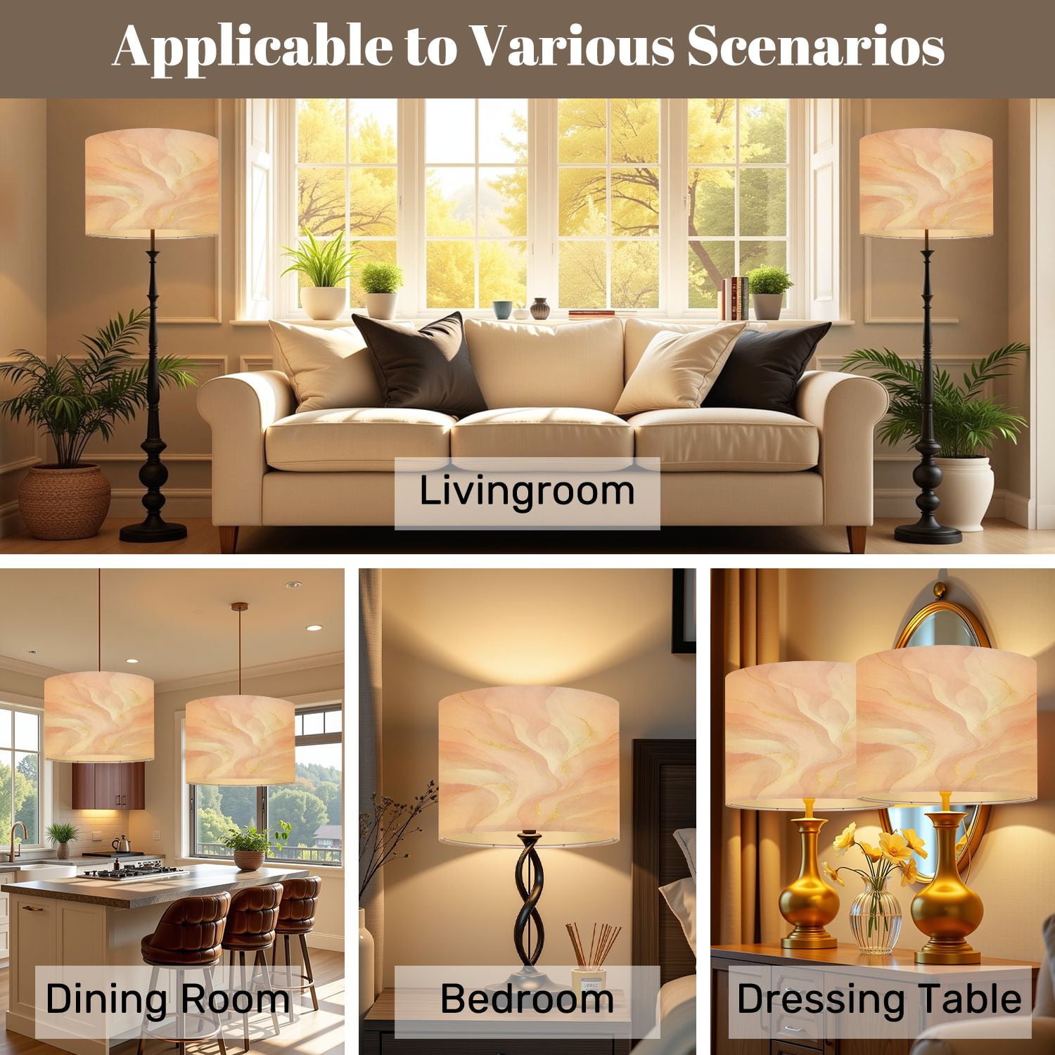 Lampshades 2 Pack Pink soft pastel gold line sparkle marble texture 13"x13"x10" Light Shade for Table Lamps Floor Lamps Drum Lamp Shades Lampshade Replacement Easy Assembly