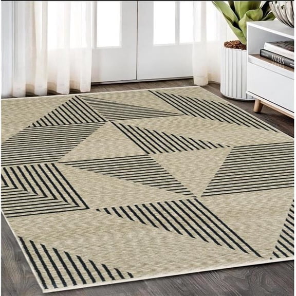 HomeRoots 575005 5 x 8 ft. Geometric Rectangle Area Rug with Fringe, Beige