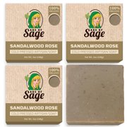 Age of Sage Natural Bar Soap for Men - Vegan Bath Soap Bars Gift Set - Handmade Cold Process Artisan Soap with Essential Oil, All Moisturizing Wash Soaps, Fragrant Sandalwood Rose Scent (4 Pack)
