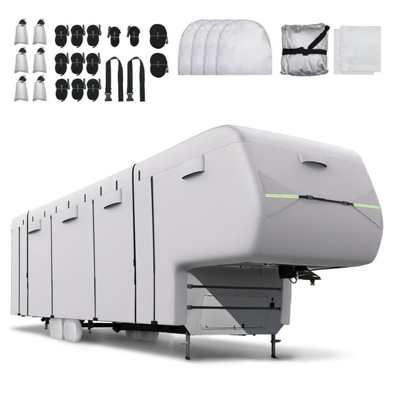 Unique Bargains Waterproof Top 5th Wheel RV Cover Fits 33"-37" Camper Cover Anti-UV for Motorhome Silver Tone