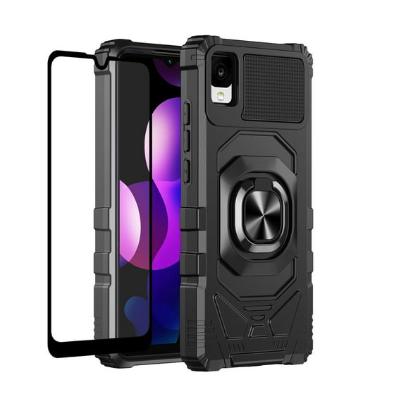 Spy Case for TCL 30Z / TCL 30LE Case with Tempered Glass Screen Protector Ring Car Mount Kickstand Shockproof Protective Phone Case - Black