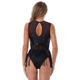 thumbnail image 2 of Aislor Women's Sequin Fringe Trim Tank Leotard Top Sheer Mesh Ballet Dance Gymnastics Bodysuit Dancewear, 2 of 7