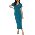 thumbnail image 1 of INSPIRE CHIC Pijamas de Mujer Vestido Largo de Noche con Escote en V y Abertura Lateral Talla XS Color Azul Pavo Real, 1 of 6