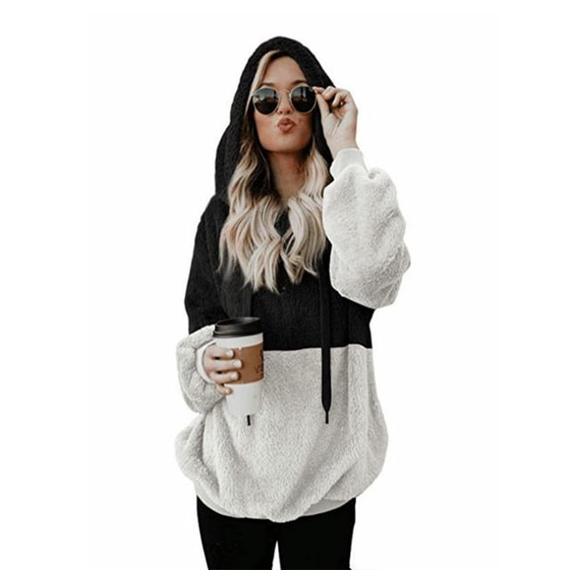 Laklulu - Sudadera con capucha para niñas, de forro polar difuso, informal, holgada, con bolsillos