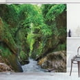 thumbnail image 1 of Georgia Shower Curtain, Gachedili Canyon Landscape Picturesque of Forest Streaming Water, Fabric Bathroom Set with Hooks, 69W X 75L Inches Long, Fern Green and Lime Green, by Ambesonne, 1 of 3