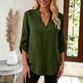 thumbnail image 5 of Women's Solid Color V Neck Long Sleeve Top Shirts Blouses Crewneck Loose Fit Casual Daily Wear Business Office Vacation Outfits Fashion Essential Gift for Women | Aestivo,Army Green XL, 5 of 9