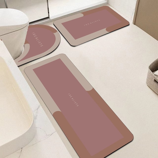 Rubber Carpet Set Pink 3-Piece Bathroom Toilet Mat Set Rubber Non-Slip Backing Super Absorbent and Quick-Drying Washable Shower Rug JASKFLY
