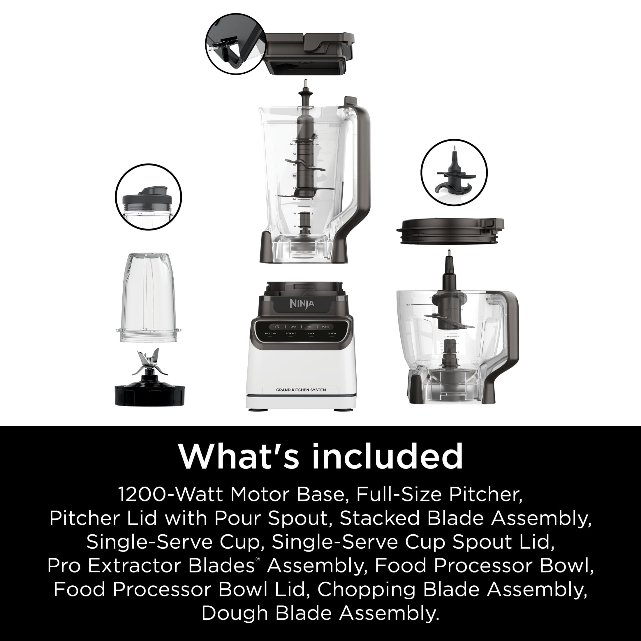Ninja Grand Kitchen System 72-Oz Blender, 4 Presets, Smoothie, Chop, Dough, 3 Speeds, 1200W, KS500 Gray