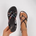 thumbnail image 2 of YgkuHd Women's Casual Flat Sandals Bohemian Style Twisted Braid Strap Floral Patterns Toe Post Adjustable Ankle Strap Black,5.5, 2 of 8