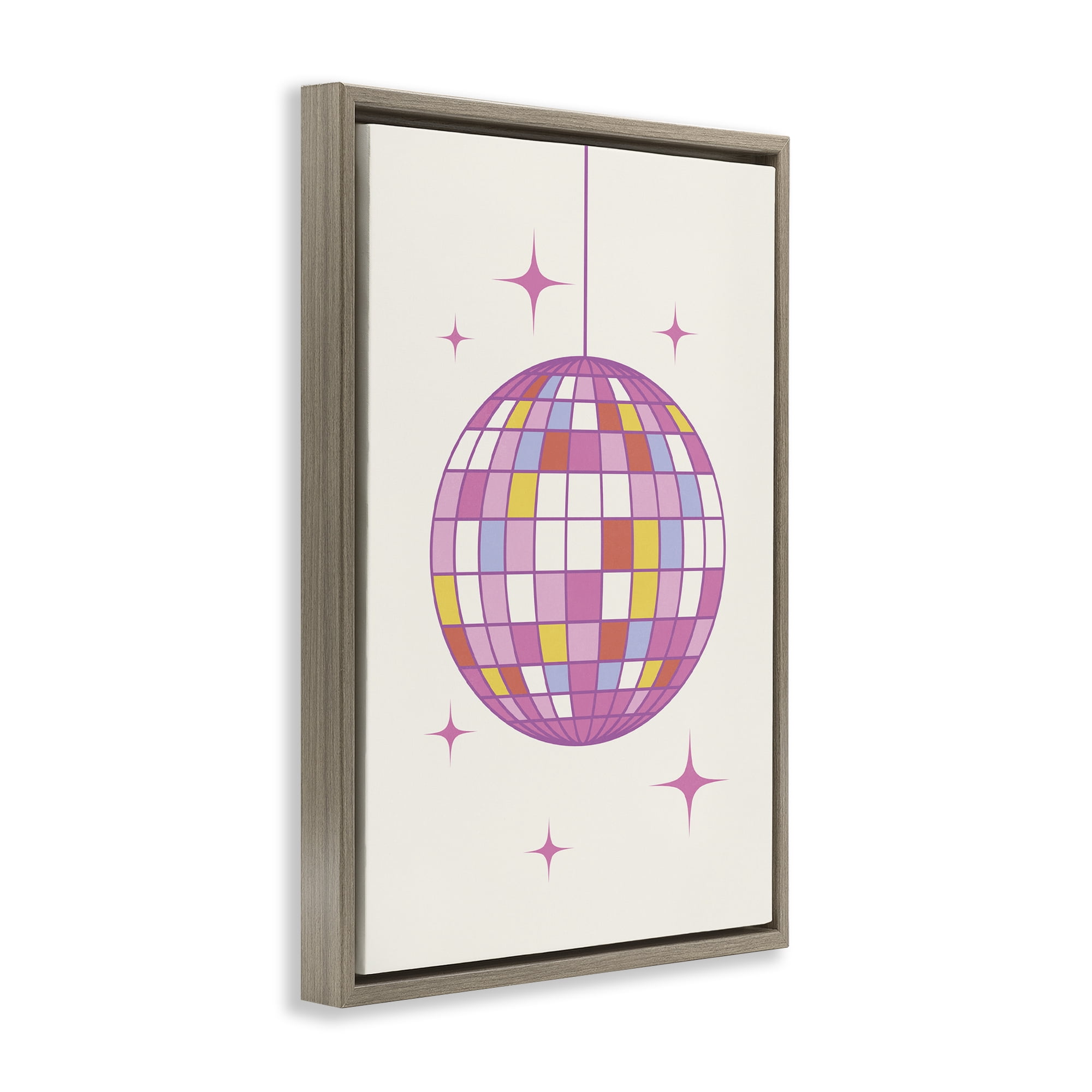 Stupell Industries Pastel Disco Ball Entertainment Painting Brown Floater Framed Canvas Art Print Wall Art, 21 x 31