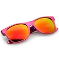 thumbnail image 4 of Retro Metallic Square Colored Mirror Lens Horn Rimmed Sunglasses 55mm (Magenta / Red Mirror), 4 of 4