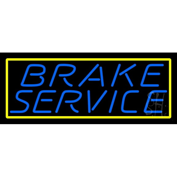 Brake Service With Yellow Border LED Neon Sign 13 x 32 - inches, Clear Edge Cut Acrylic Backing, with Dimmer - Bright and Premium built indoor LED Neon Sign for automotive store, and mall.