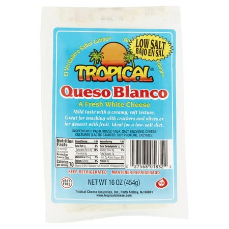 Tropical Queso Blanco Low Salt 16oz, Fresh White Cheese