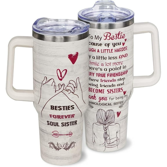 Best Friend Birthday Gifts Female, Bestie Gifts 40 oz Bestie Tumbler with Handle and Straw, Best Friend Travel Mug Friendship Gifts for Women, Vacuum Stainless Steel Insulated Cup