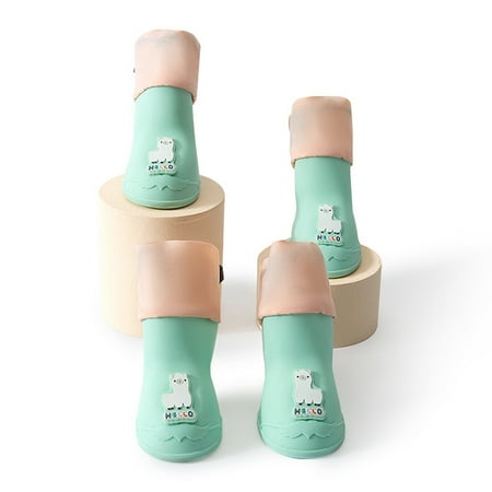 4Pcs Dog Rain Boots Waterproof Cute Animal Pattern Soft Slip Resistant Wearproof Pet Shoes with Adjustable Strap Blue Alpaca M (Recommended Weight Within 1.5?4kg/3.3?8.8lb) Wuuuyi