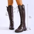thumbnail image 5 of Y-375 Brown Womens Low Heel Knee High Boots Round Toe Lace Up Casual Solid Fall Winter Fashionable Boots, 5 of 9