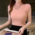 thumbnail image 2 of EIMELI Vente Chaude! Femmes'S T-Shirt Col Rond Demi-Col Roulé Solide Slim Coupe Côtelée Tricot Sans Manches Chemisier Basique Tops Rose, 2 of 7