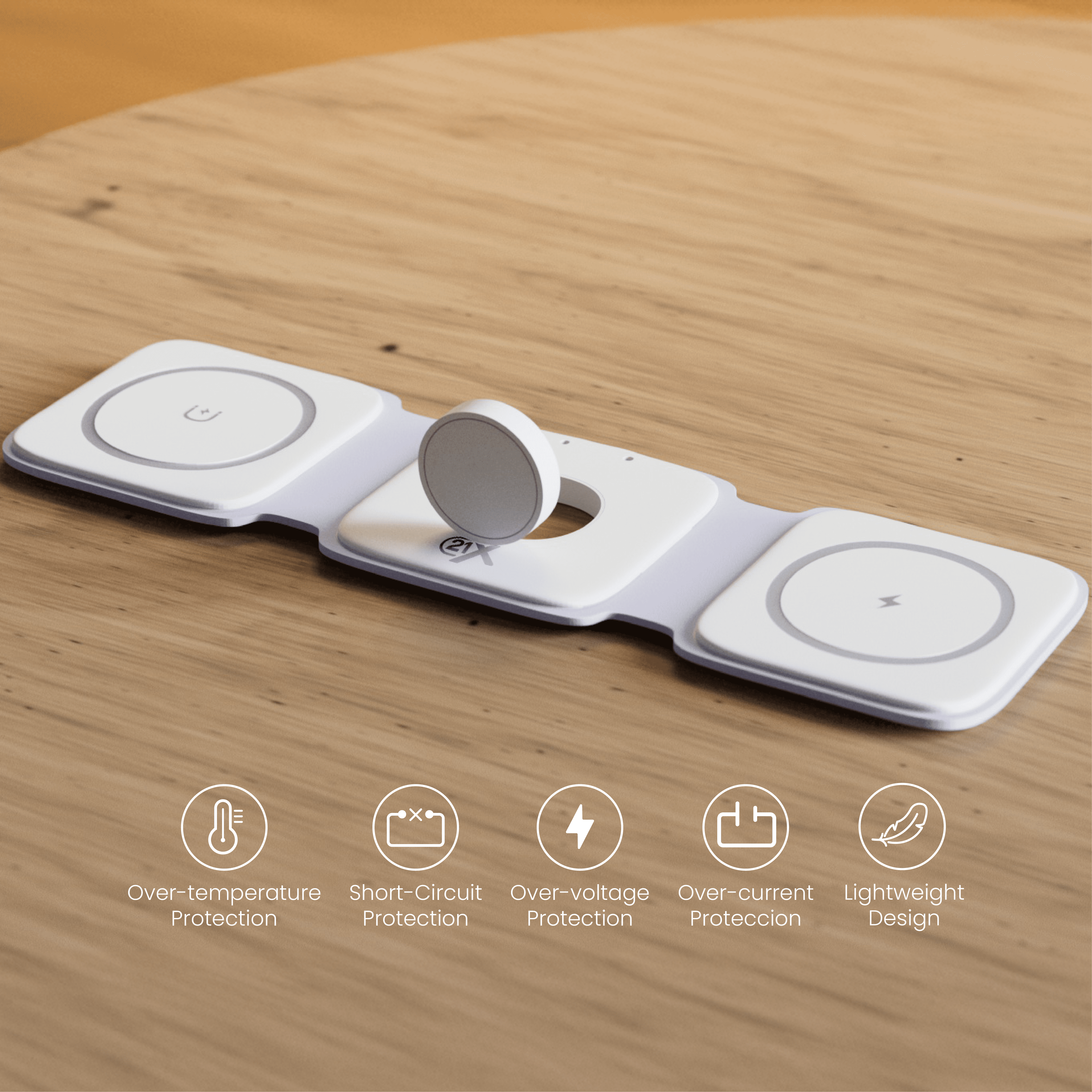 Foldable Magnetic Wireless Charger Station, 3-in-1 Charging Mat for iPhone, Apple Watch & AirPods