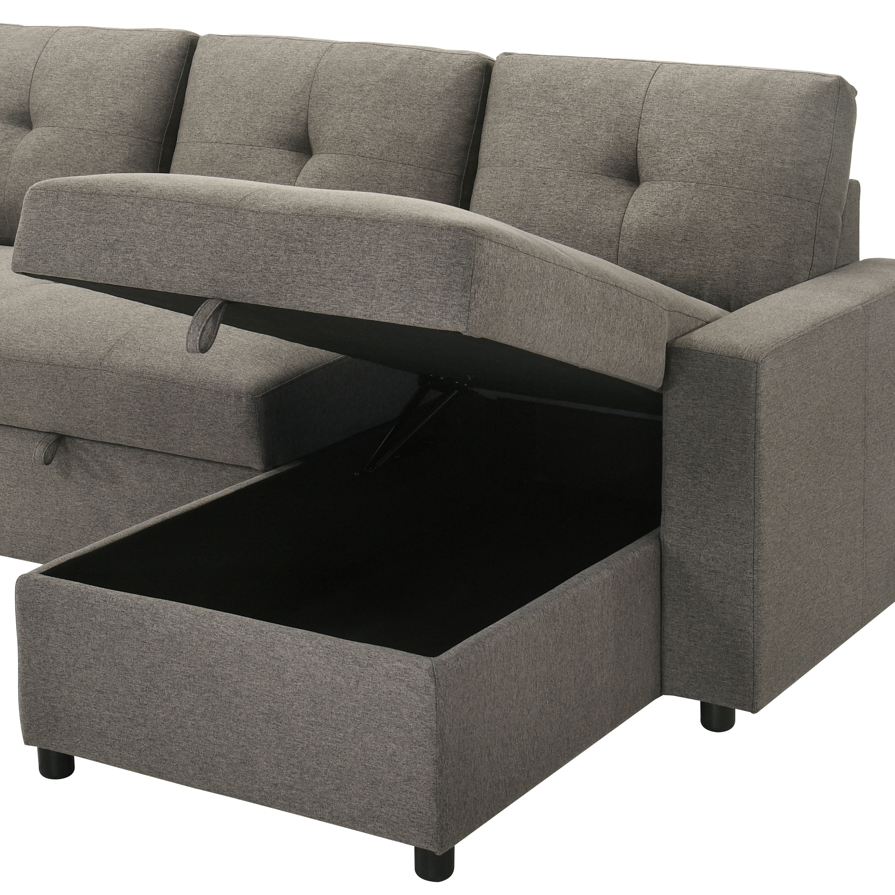 Furniture of America Jovi Modern Fabric L-Shaped Sectional Sofa with Pull Out and Storage Under Chaise, Light Brown