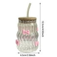 thumbnail image 3 of 3D Pink Bow Glass Cup with Bamboo Lid & Straw,Cute Glass Cups with Lids and Straws,Bow Tumbler for Iced Coffee/Matcha, 3 of 8