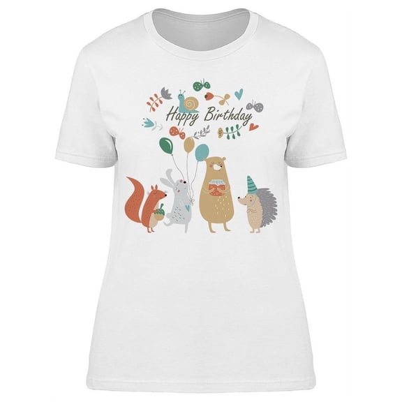 Birthday Animals Party Drawing T-Shirt Women -Image by Shutterstock, Female Large