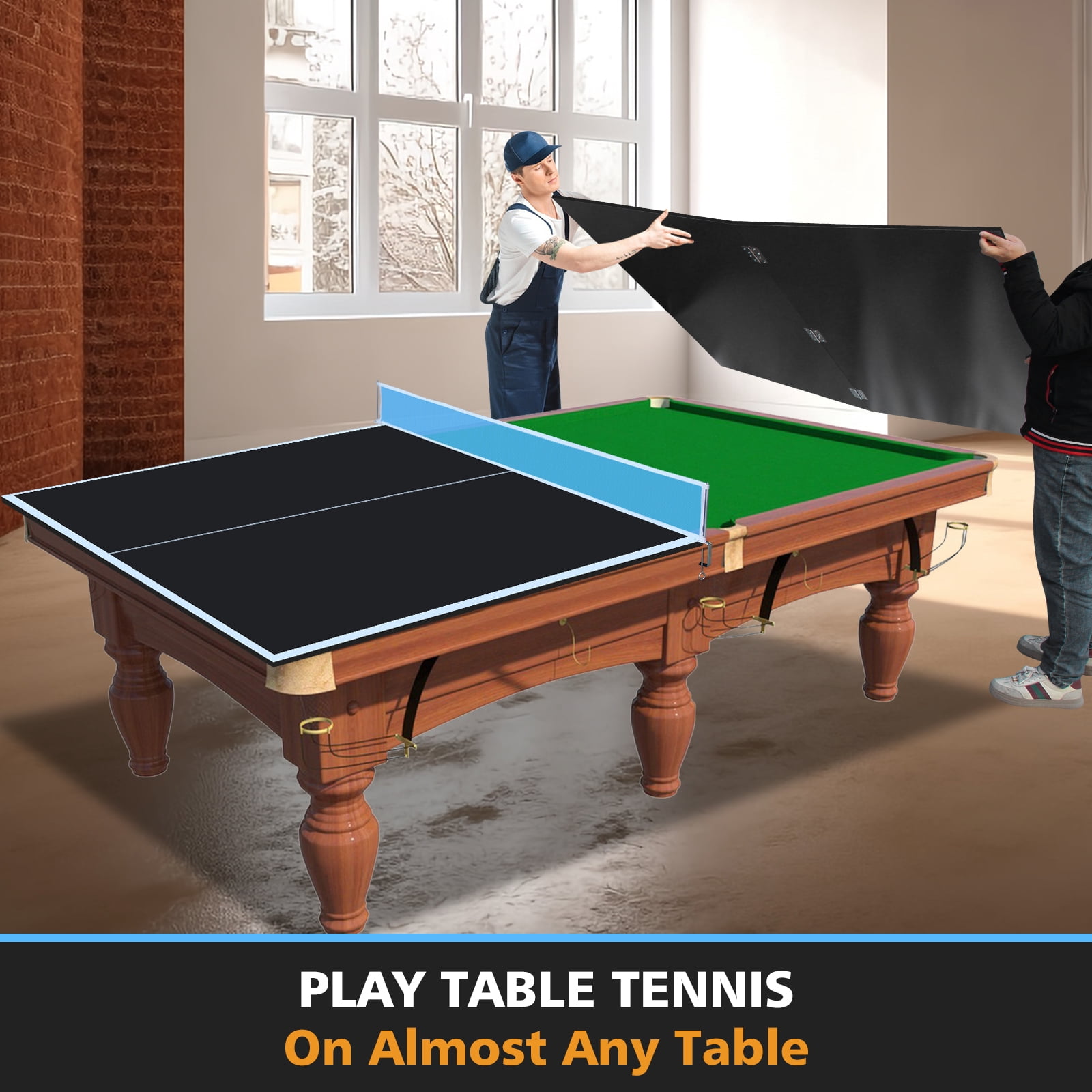 7ft Mid-Size Ping Pong Conversion Top, Foldable & Portable Table Tennis Table Top for for Indoor/Outdoor,Black