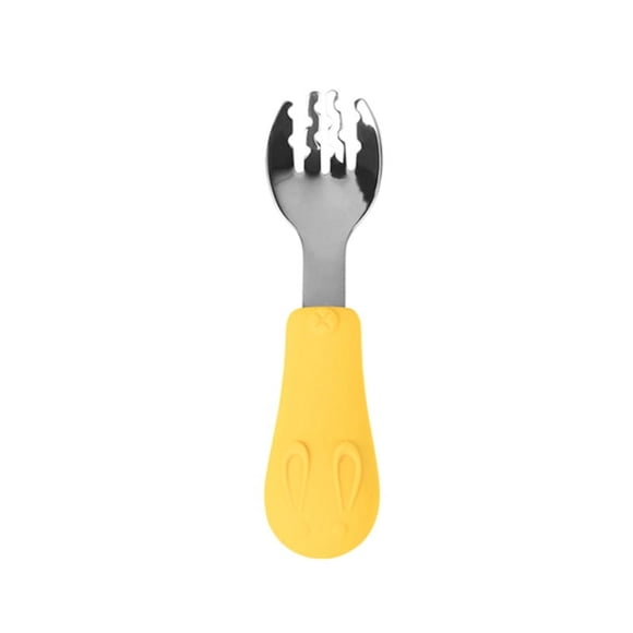 Juego de vajilla portátil para niños Cuchara de comedor de acero inoxidable 304 Tenedor para niños Cuchara suplementaria para alimentos para bebés Tenedor de silicona