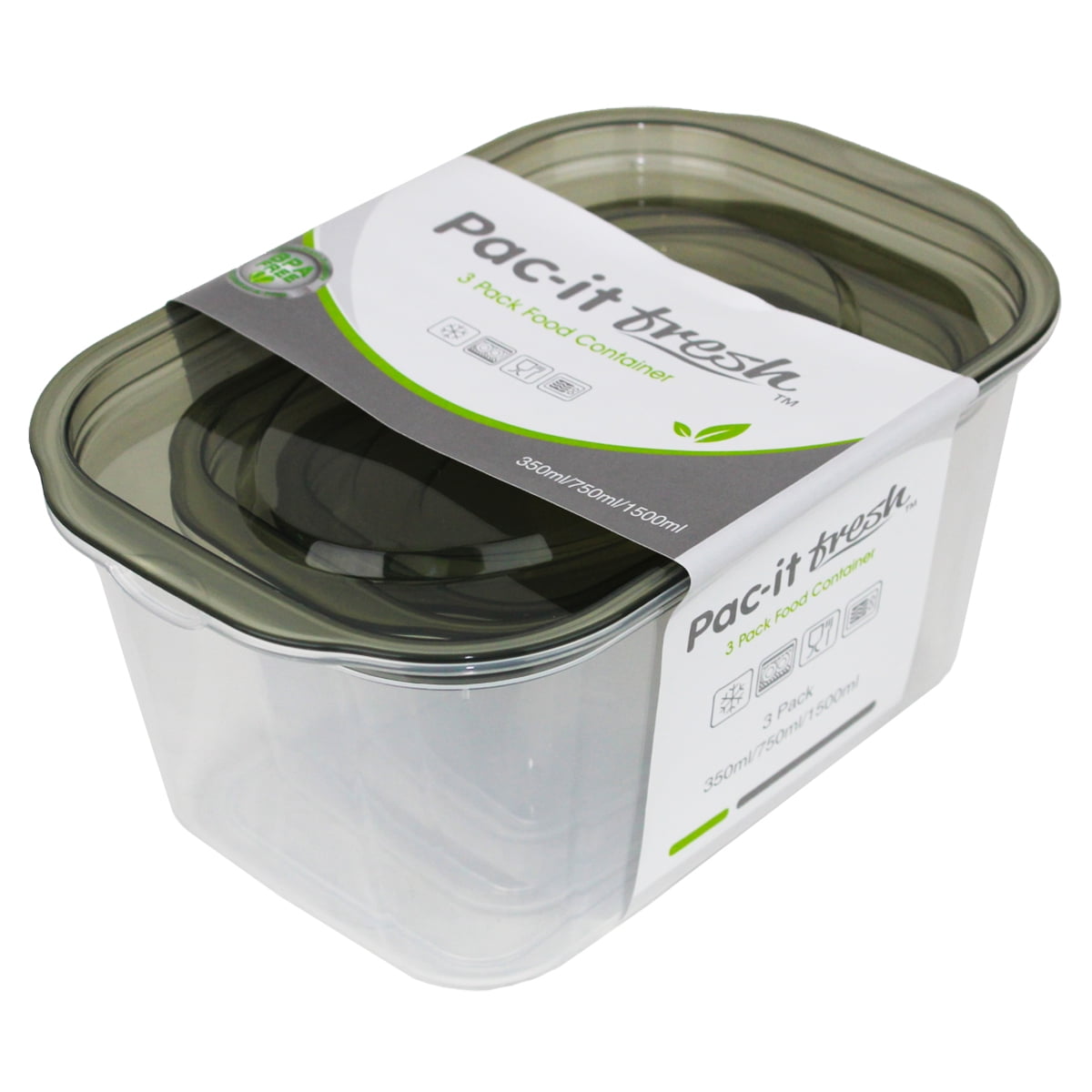 Pac-it Fresh 3-Pack Clear Plastic Food Storage Container w Lids BPA Free Pac-it Fresh 3-Pack Clear Plastic Food Storage Container w Lids BPA Free